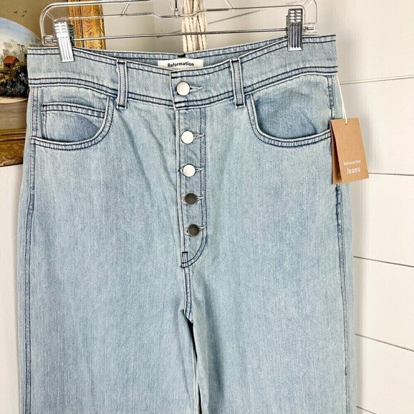 Reformation Jeans Olive High Waist Jeans Wide Leg Button Fly NWT Size 30 - Picture 3 of 8
